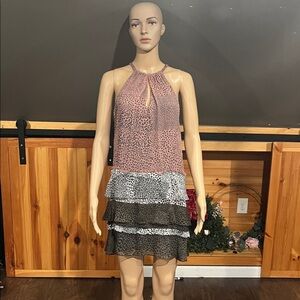 Ramy Brook Leomi animal print tiered ruffle 100% silk dress